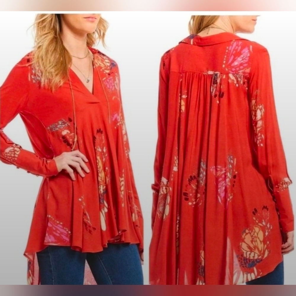 Free People Field Of Butterflies Oversized Long Sleeve Tunic, Xs